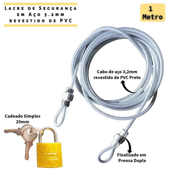 Cabo de Segurança Multiuso 1 Metro Prata + Cadeado - Travel Airport Bolsa Bike GoPro Capacetes