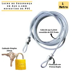 Cabo de Segurança Multiuso 1 Metro Prata + Cadeado - Travel Airport Bolsa Bike GoPro Capacetes