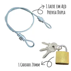 Kit Travel 1 Lacre em Aço prensa Dupla 35cm + 1 Cadeado 20mm - Mala Bagagen Capacete Bike