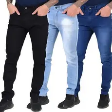 Kit 3 Calças (claro+escuro+preto) Jeans Lycra Masculina Básica Tradicional Slim alta qualidade