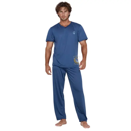 Pijama Masculino De Calça e Manga Curta Conjunto de dormir Masculino Meia Estação Inverno Avô Pai