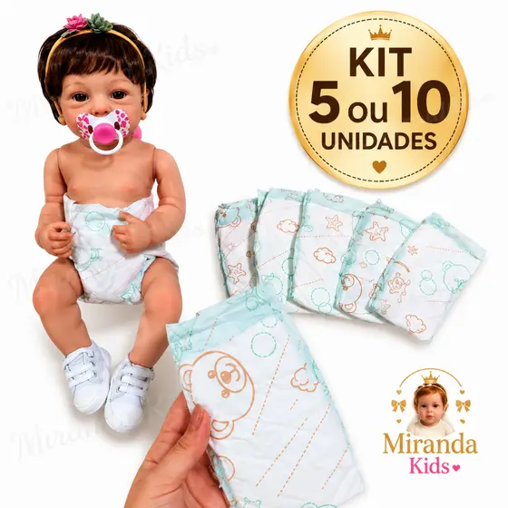 Fralda para Boneca Reborn Kit 5 ou 10 Unidades | Ajustável 31 a 50cm | Não Inclui Boneca
