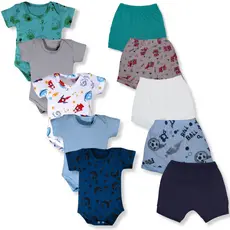Kit 10 Pçs Body E Shorts Bebe Estampado Malha 100% Algodão Menino