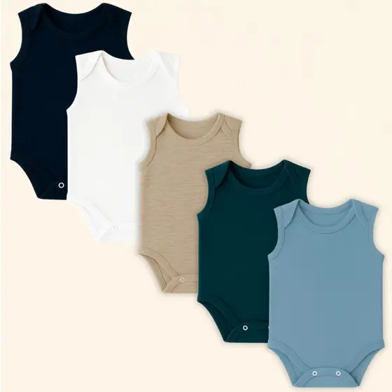 Kit 5 Peças Body Bebe Regata Liso 100% Algodão Menino