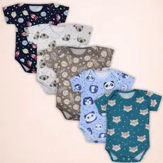 Kit 5 Peças Body Bebe M/curta Estampado 100% Algodão Menino
