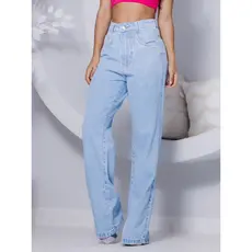 Calça Feminina Wide Leg Jeans Pantalona Lisa Casual Estilosa