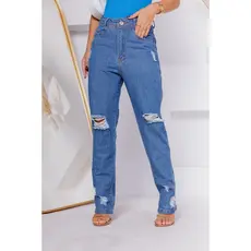 Calça Feminina Mom Jeans Premium Rasgada Tendência Moda Blogueira
