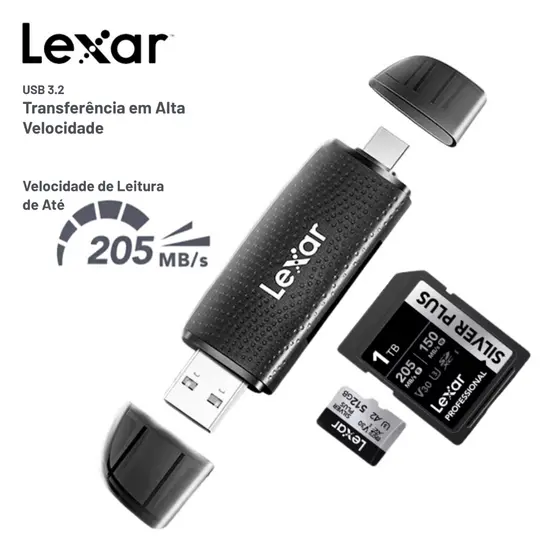 Leitor de Cartão Lexar USB 3.2 Tipo C OTG SD Micro SD TF 2 em 1 para PC Notebook Celular