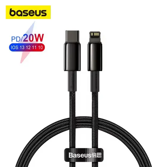 Cabo Baseus USB-C para Lightning 20W PD Carregamento Rápido Turbo iPhone 11 12 13 14 1 Metro