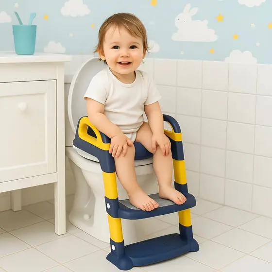 Troninho Redutor Infantil Assento Vaso Sanitário Com Escada Azul Rosa Almofadado Desfralde