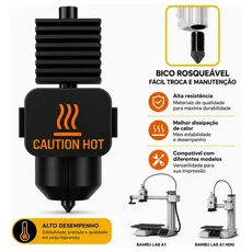 Hotend Bico para Bambu Lab A1 e A1 Mini de Aço Endurecido 0,2mm 0,4mm 0,6mm ou 0,8mm