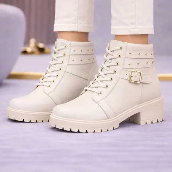 Bota Feminina Casual Cano Baixo Coturno Salto Bloco Baixo Tratorado Conforto Macio Delicado Luxo
