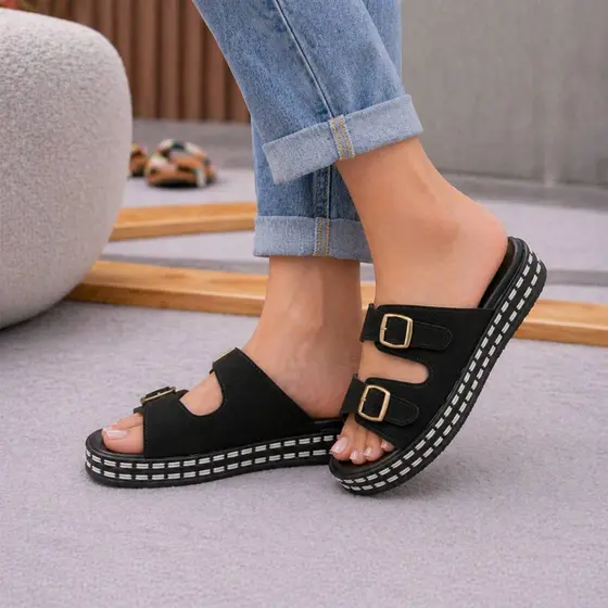 Tamanco Anabela Feminino Ajuste Fivela Plataforma Flatform Sandália Solado Corda Tratorado Confortável