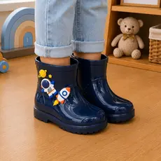 Galocha Infantil Menino Personalizada Astronauta Foguete Botinha De Chuva Impermeável Antiderrapante Confortável Macia