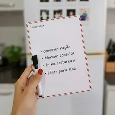 Porta Recado Magnético com caneta - Quadro de avisos para geladeira