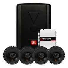 Kit Som Automotivo 4 Alto Falantes 6" JBL 6TRFX55 Amplificador Taramps TS400x4 Sub Slim JBL SW68A-MS