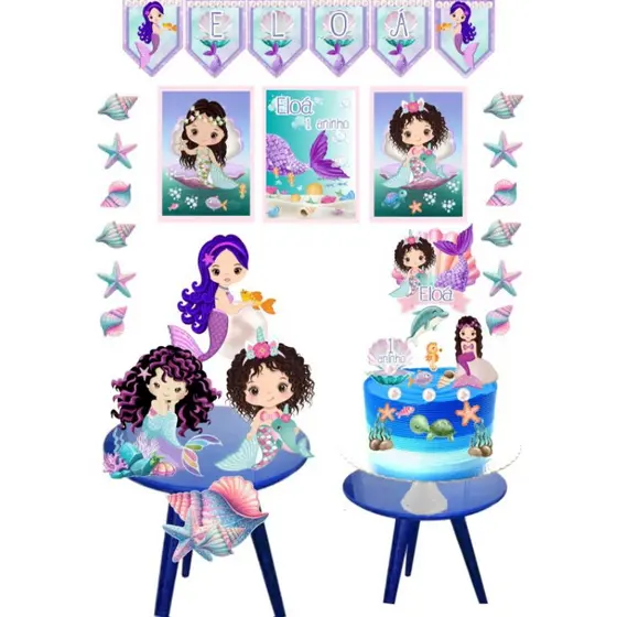 Kit Festas Só um bolinho - SEREIA CUTE BRANCA (FAZEMOS VÁRIOS TEMAS- SOLICITE PELO CHAT)