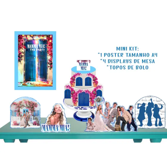 Kit Festas Básico Topo + Displays de Mesa + Brinde - Grécia- Mamma Mia
