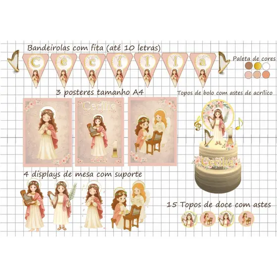 KIT FESTAS SÓ UM BOLINHO SANTA CECÍLIA - RELIGIOSO - (FAZEMOS VÁRIOS TEMAS- SOLICITE PELO CHAT)