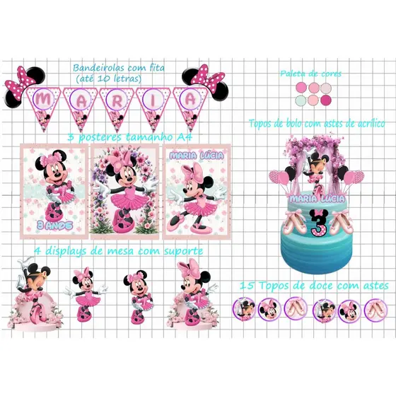 KIT FESTAS SÓ UM BOLINHO MINIE BAILARINA ROSA - (FAZEMOS VÁRIOS TEMAS- SOLICITE PELO CHAT)
