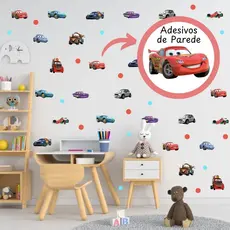 Kit Decoração de Parede Quarto Personalizado Infantil Adesivo de Parede Carros Papel de Parede Relampago mcqueen