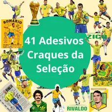 Kit 41 Adesivos Craques da Seleção Copa do Mundo caderno, planner, agenda, copo, garrafa, à prova d'água.