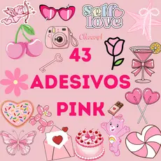 Kit 40 Adesivos Rosa Pink caderno, planner, agenda, copo, garrafa, à prova d'água.