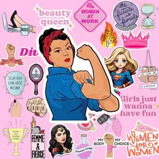 Kit 35 Adesivos Dia das Mulheres, Girl Power, caderno, planner, agenda, copo, garrafa, à prova d'água.