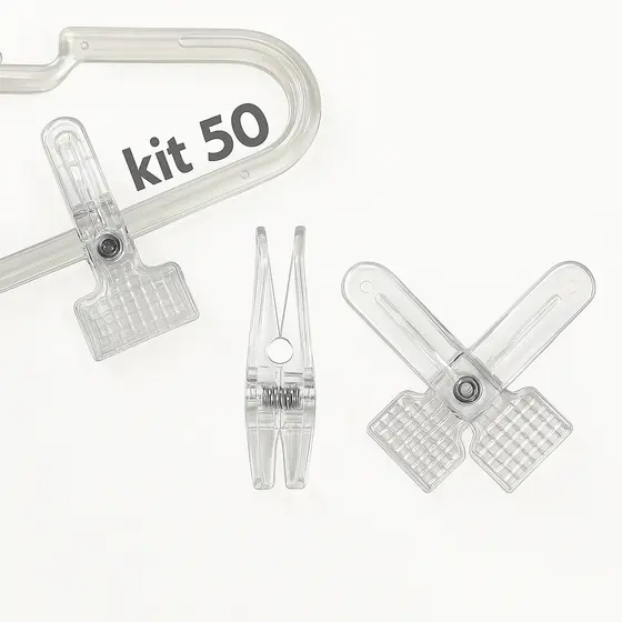 Kit 50 Presilhas Acrílico Prendedor para Cabide Saia Adulto