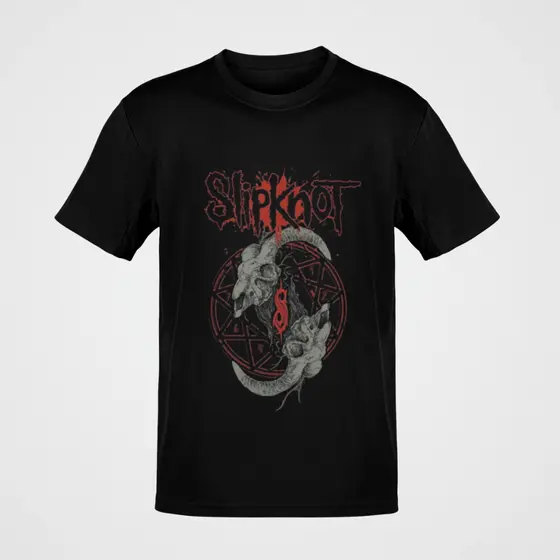 Camiseta Slipknot Banda De Rock Pentagrama Crânio Bode