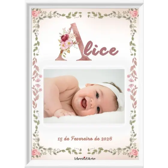 Quadro Personalizado Bebê, Porta Maternidade, Porta-Retrato Decorativo Presente infantil, nascimento de bebê, tamanho A4