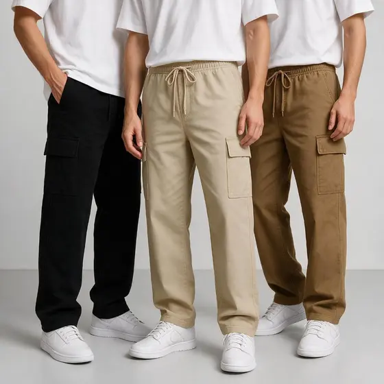 Calça Cargo Masculina Streetwear Oversized Cordão Larga P ao GG 3 Cores
