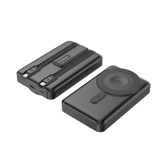 Carregador Portátil Power Bank 10000mAh Magnético Indução 22.5W Cabos Embutidos Suporte 3 em 1