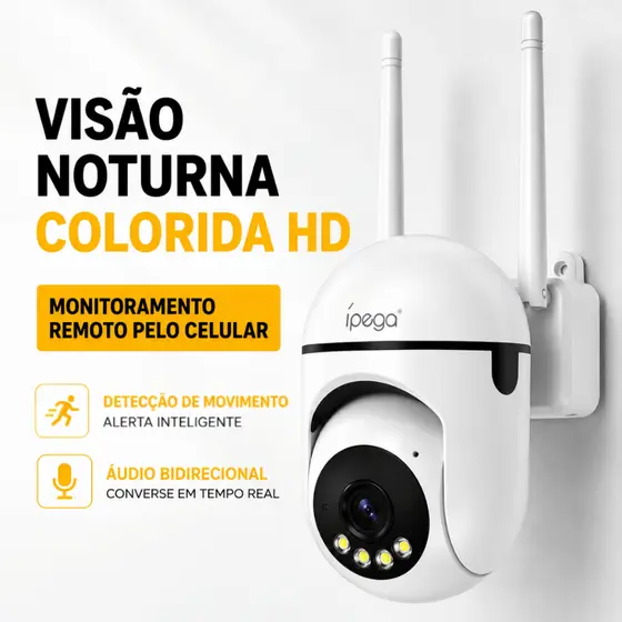 Câmera de Segurança Wi-Fi 3MP Visão Noturna Colorida Áudio Bidirecional Monitoramento pelo Celular