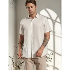 Camisa Social Masculina Manga Curta Slim Fit Luxo Detalhada