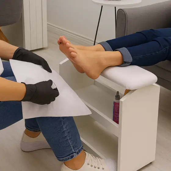 Apoio Suporte Para os Pés SPA em MDF Para Manicure Pedicure c/ Prateleiras S14