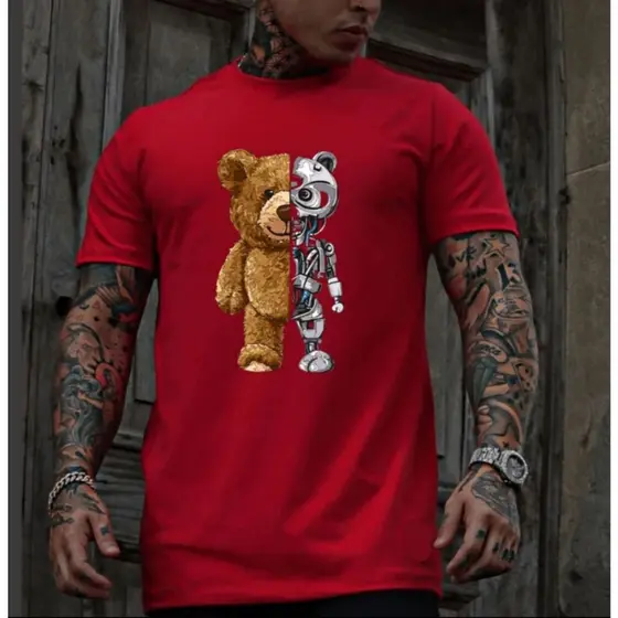 Camiseta Masculina Estampada 100% Algodão Ursinho