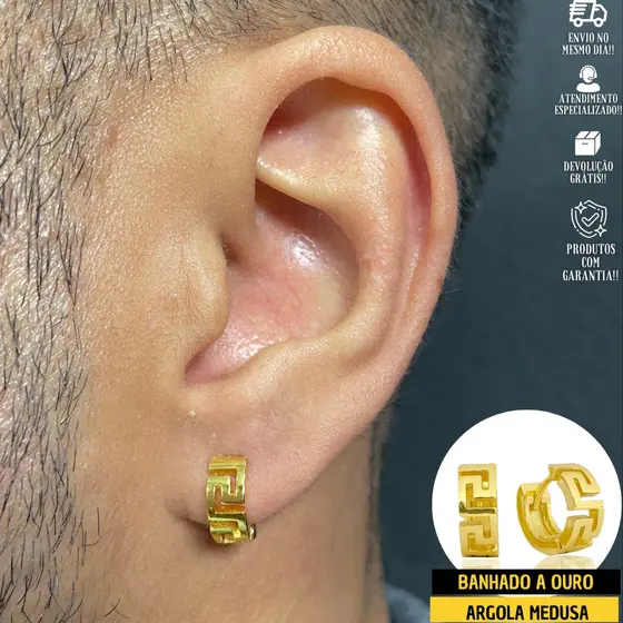 Brinco Masculino De Ouro Argola GDO Banhada a Ouro 24k Brinco De Argola
