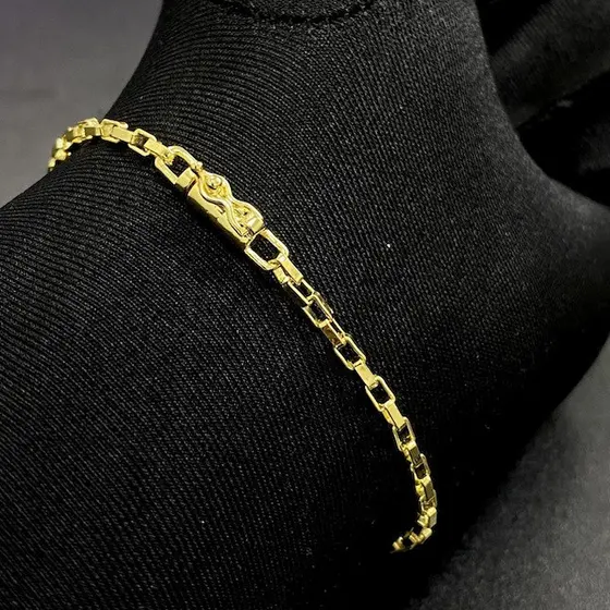 Pulseira Masculina 2,3mm Banho De Ouro 24k Pulseira Carrier Cubinho Tijolinho Pulseira Masculina Banhada