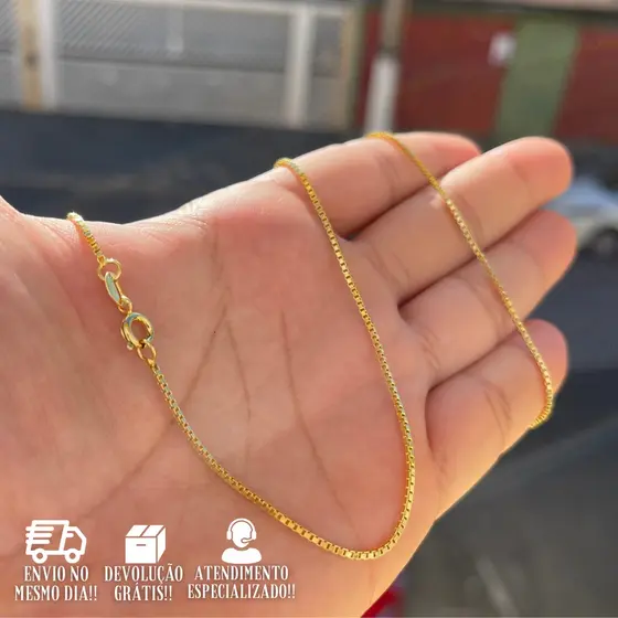 Corrente Masculina De Ouro Veneziana 1mm 60cm Banhada a Ouro 24k Cordão C/Garantia