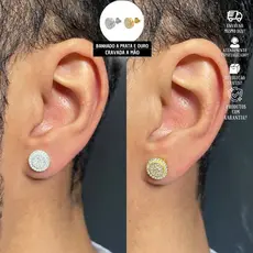 Brincos Redondo Cravejado Em Zircônia Com 40 pedras Masculino Kit Banhado