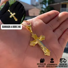 Pingente De Ouro Masculino Religioso Crucifixo Relevo Banhado a Ouro 24