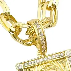 Contra Argola Ouro Cravejada Passador Pingente 1,3cm Banhado a Ouro