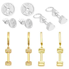 Brinco Cravejado Feminino De Academia Halter Anilha Fitness Banhado a Ouro 18K/Prata 925