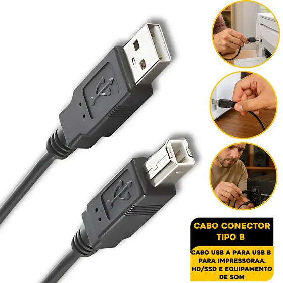 Cabo USB Tipo B 5 Metros Impressora Scanner Interface de áudio Bateria Eletrônica Teclado Piano Premium