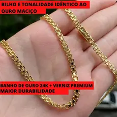 Corrente Masculina Ouro 24k Cadeado Duplo Banhado 60cm