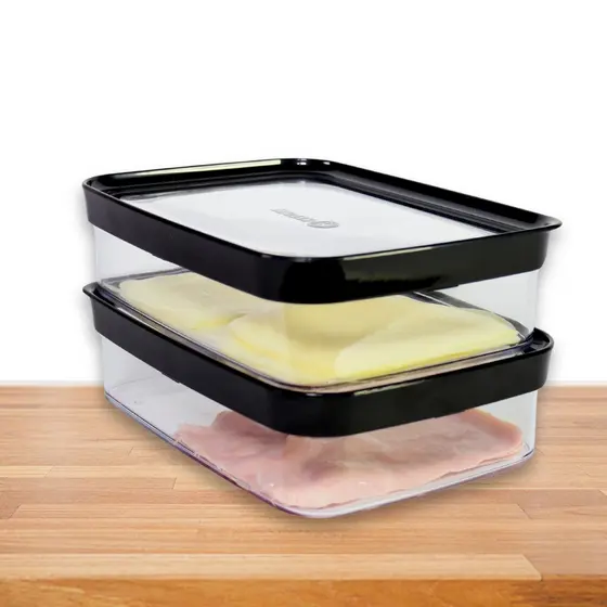 Porta Frios Hermético Acrílico 1100ml Pote Mantimentos Empilhavel para Presunto Queijo Mortadela