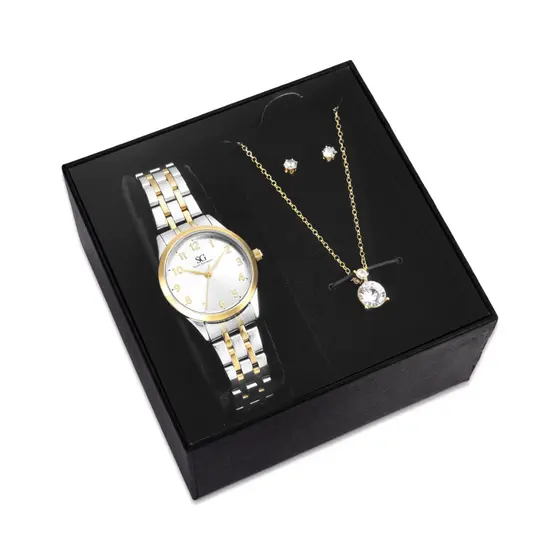 Kit Relógio Colar Brincos Bicolor Feminino Saint Germain Elegante Delicado Luxuoso Sofisticado