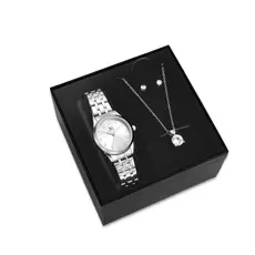 Kit Relógio Colar Brincos Prata Feminino Saint Germain Luxoso Elegante Delicado