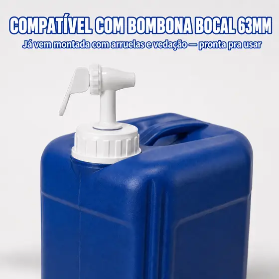 Torneira com Tampa para Bombona 20L 30L 50L Rosca 63mm Vedação Anel de Borracha Já Vem Montada Sem Vazar